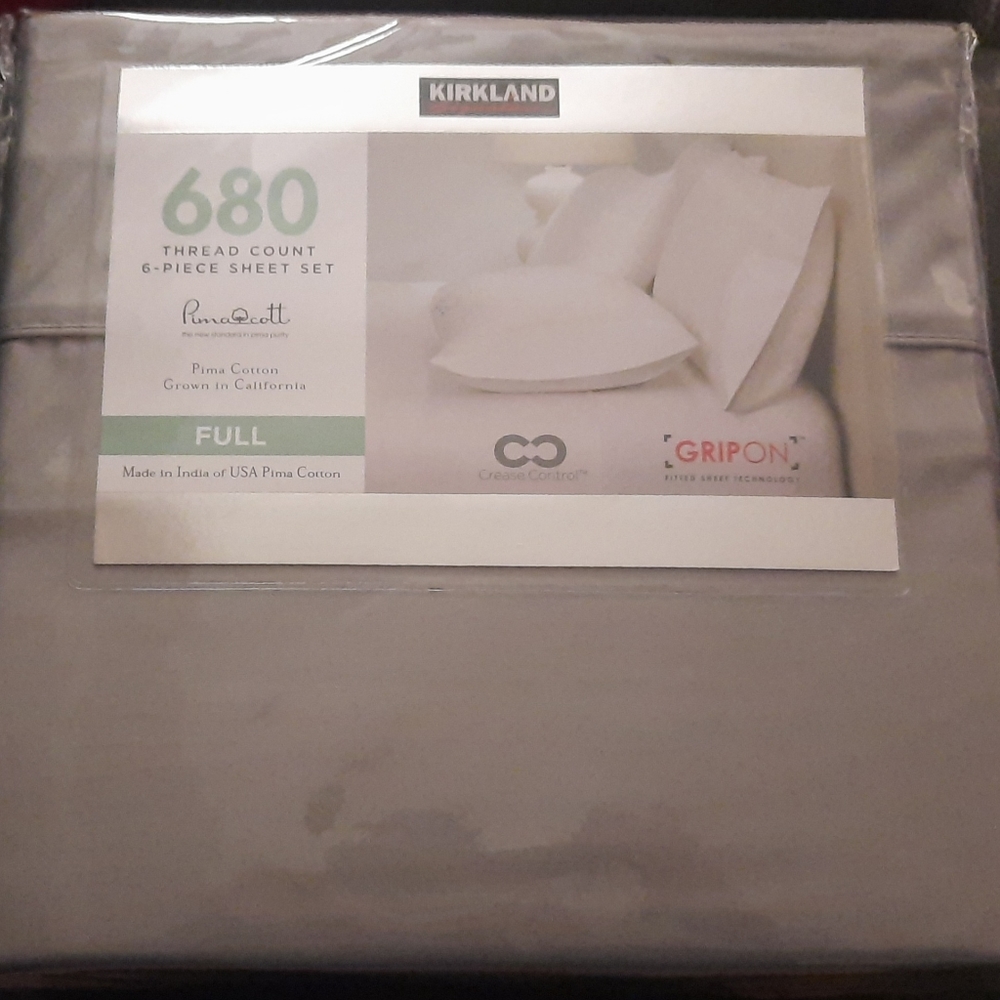NEW FULL Kirkland Signature 100% Cotton 680 Thread count Sheet Set, Alloy Grey